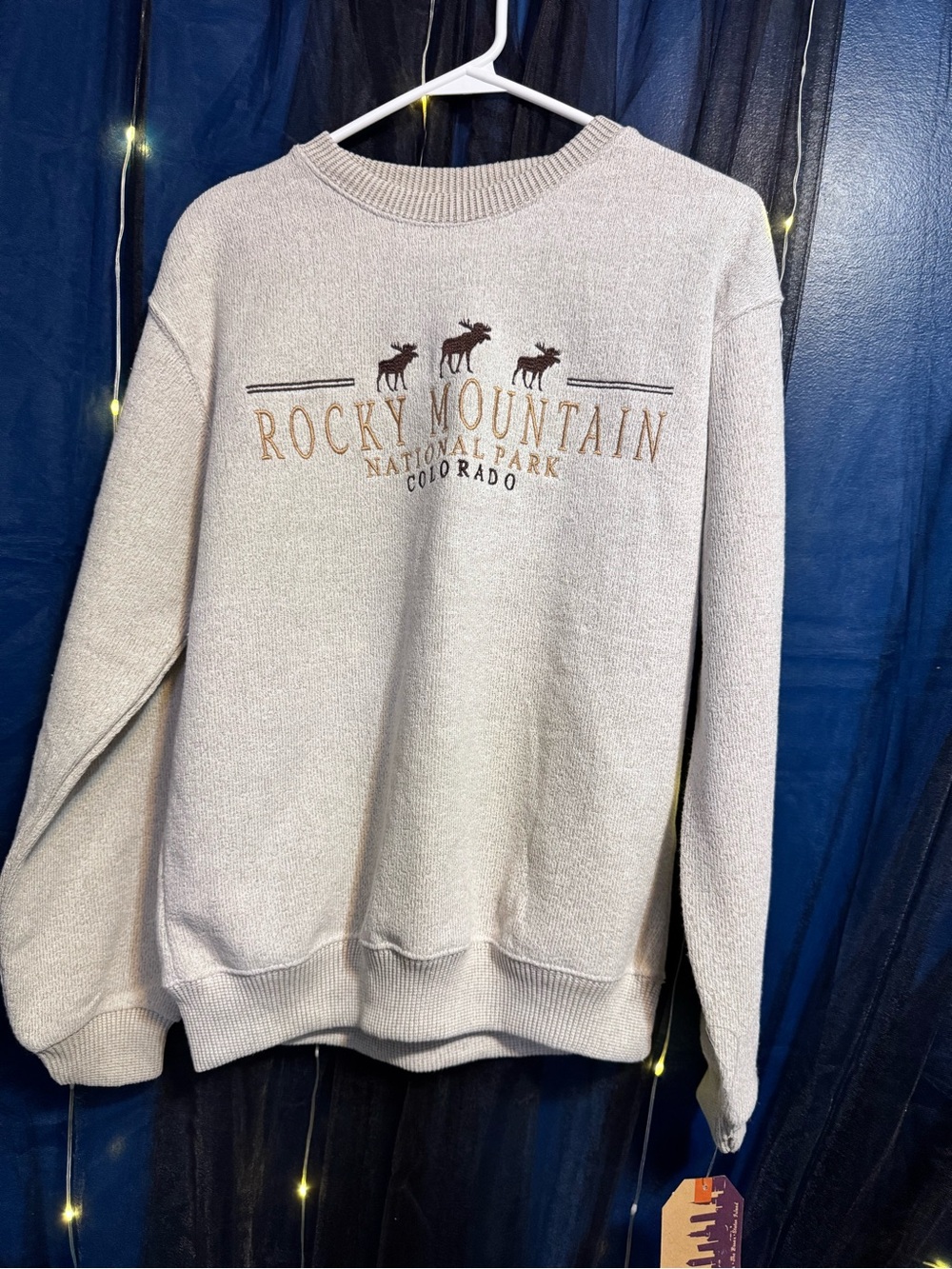 Rocky Mountain National Park Beige Crewneck Sweater - Embroidered Logo